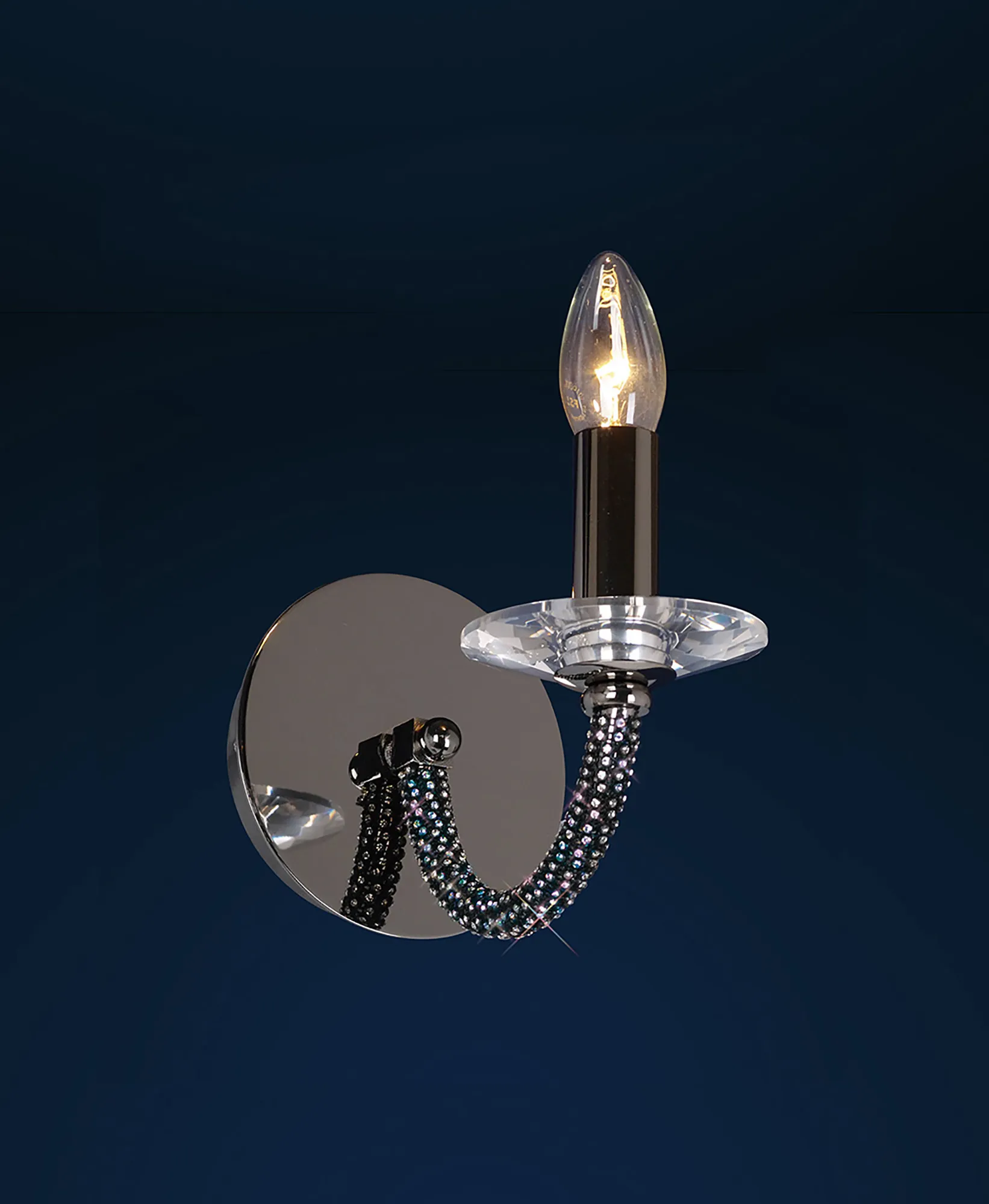 Elena Black Chrome Crystal Wall Lights Diyas Armed Wall Lights